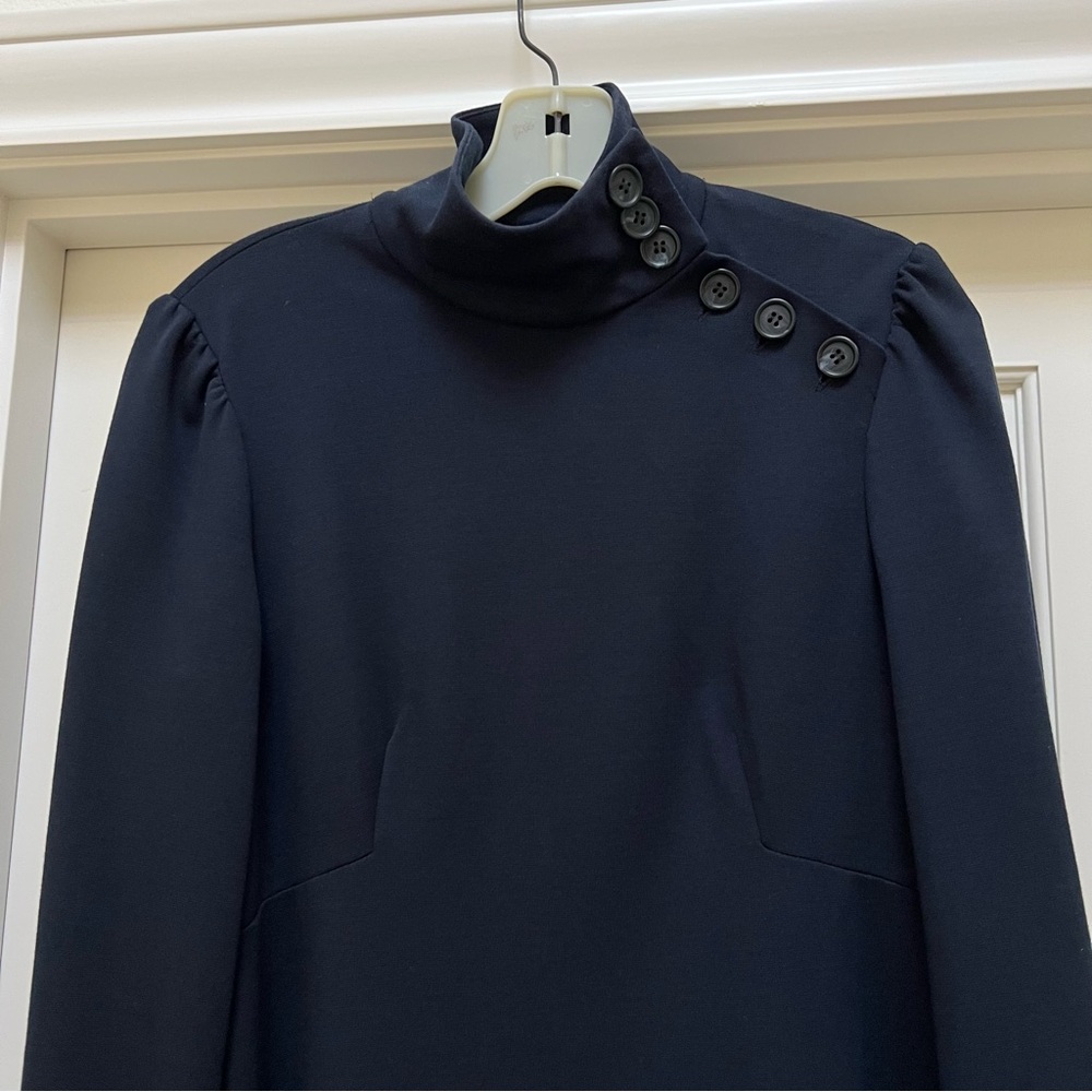 Donna Morgan Navy High-Neck Buttoned Dress